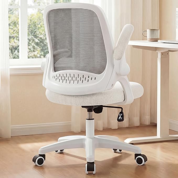 NEO Chair Office Desk Computer Gaming Ergonomic Chair with Lumbar Back Support Adjustable Height Swivel Wheels Flip-up Arms Mesh Chair for Home or Office (Ivory)
