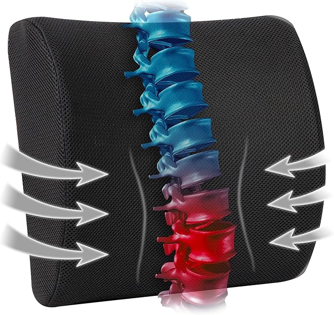 Mind Reader Lumbar Support Pillow with Air-Cloud Technology, Office Chair Back Cushion, Memory Foam, Black