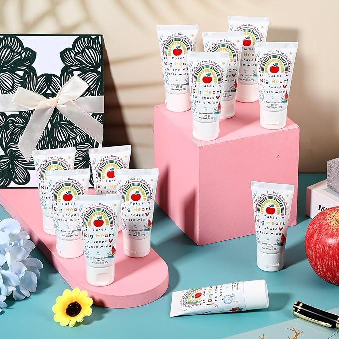 12 Pcs Mini Sunscreen Bulk for Summer Travel Size Spf 30 Water Resistant Sunscreen Lotion Bulk for Thank You Gifts Hawaiian Wedding Bridal Party Favors for Pool Wedding(Teacher)