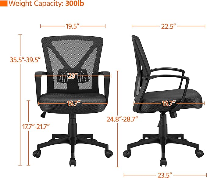 Yaheetech Ergonomic Swivel Chair Office Computer Desk Chair with Lumbar Support and Wheels for Home Study, Black