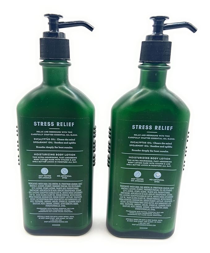 Bath and Body Works Aromatherapy Stress Relief - Eucalyptus-Spearmint Unisex Body Lotion 6.5 fl. oz / 192 ml Each (Pack Of 2)