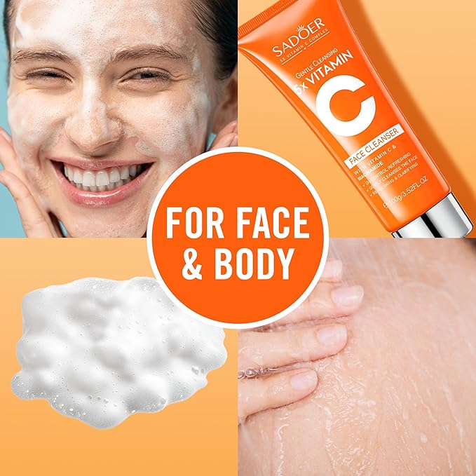 5X Vitamin C Face Cleanser 100g Niacinamide & Hyaluronic Acid, Gentle Pore Refining Daily Wash for Oily &Dull Skin,Clear,Oil Balancing, Popular Skincare Gift Women