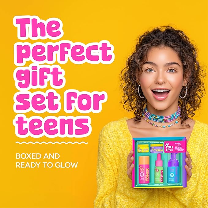 BeYoutiful Skin Care Gift Set, Easter Gifts for Kids, BFF Regimen 5-Piece Kit for Sleepovers & Kids Skincare, Toner, Face Wash, Serum, Moisturizer & Lip Mask, Little Girl Easter Basket Stuffers