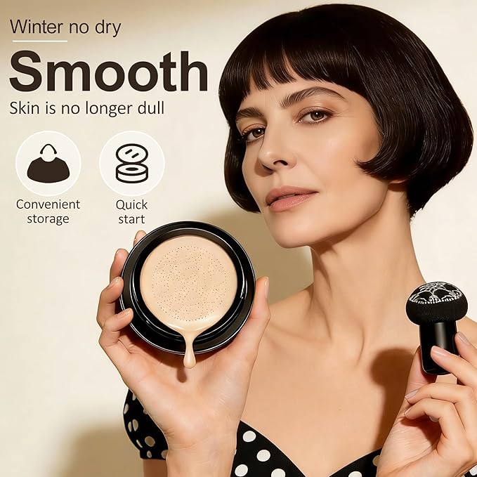 Foundation for Older Women, 2026 New Mushroom Head Cushion CC Cream, Long Lasting Full Coverage BB Cream Moisturizing Concealer Brighten Makeup (Ivory)