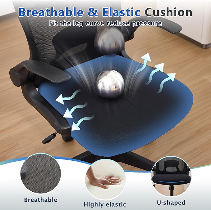 IPKIG Foldable Office Chair for Small Spaces | Home Office Folding Desk Chairs with Wheels and Flip Up Arms | Ergonomic Mesh Computer Chair for Adults & Kids Black