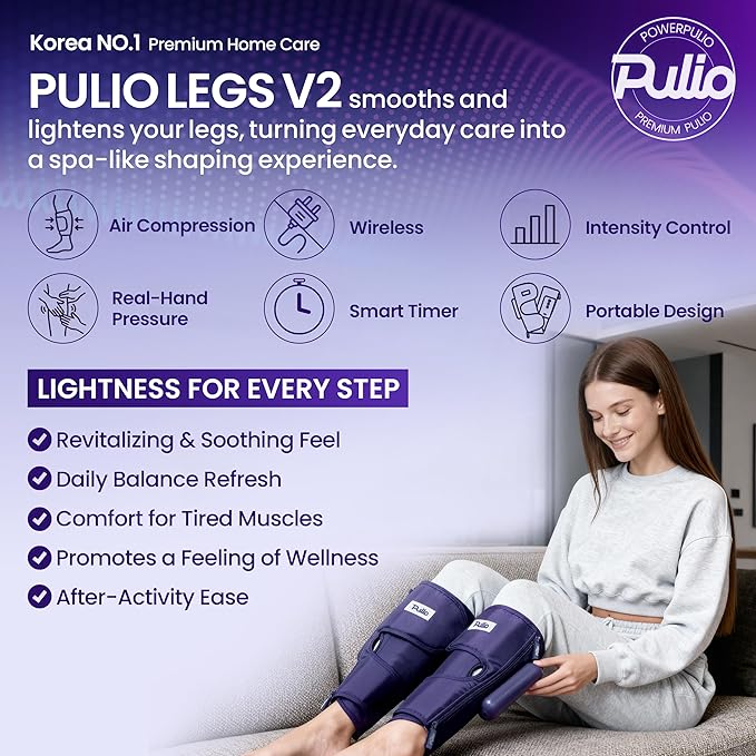 PULIO Leg Care Device V2 with New Controller Purple - 3 Modes, 3 Intensities - USB-C Rechargeable Cordless