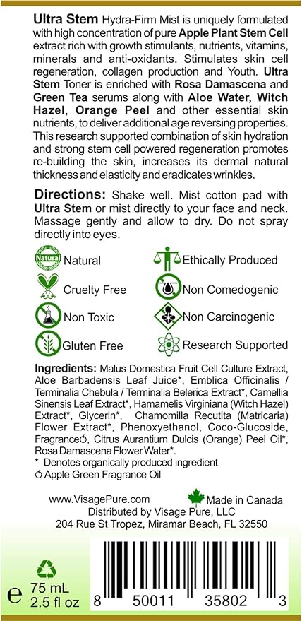 Ultra Stem Regenerative Anti-Aging Toner - Extra Strength Highest Concentration Stem Cell Toner. Tightens The Skin and Minimizes Pores - Organic - Physician Formulated -Research Supported
