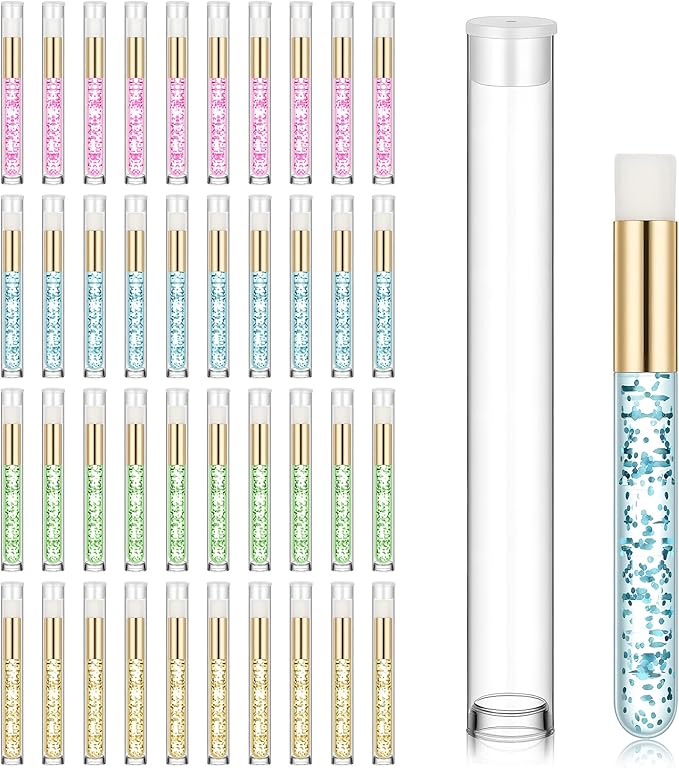 80 Pcs Lash Shampoo Brushes Set Bulk, 40 Glitter Crysta Eyelash Extension Clean Brush with 40 Pcs Plastic Tube Nose Pore Deep Cleaning Brush for Facial Cleaning (4 Color)