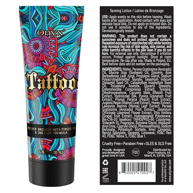Tattoo Safe Tanning Bed Lotion - Indoor Dark Tanning Accelerator with Fade Protection | Tattoo Color Enhancer & Hydrating Skin Formula (Original 6.76 Fl Oz)