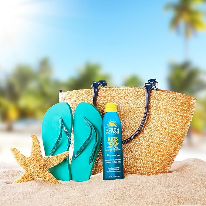 Ocean Potion Kids Sunscreen Spray SPF 50, Broad Spectrum UVA/UVB Sunscreen, Continuous Sunscreen Spray with Vitamin E & Aloe, Oxybenzone-Free, Fragrance-Free, Water-Resistant, 5.5 oz