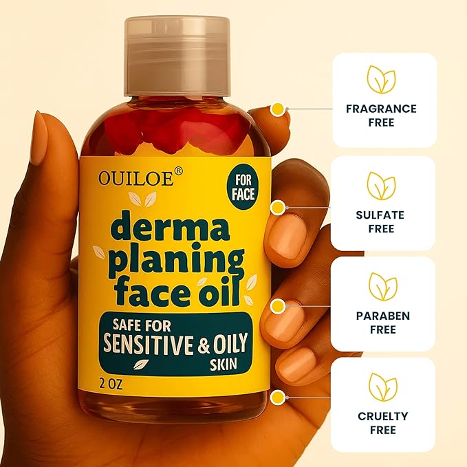 Dermaplaning Oil for Women - Face Shaving Oil for Oily Skin - Non Comedogenic, Fragrance Free, Organic, Natural and Lightweight - Use with Dermaplaning Tool for Face, 2oz by Ouiloe