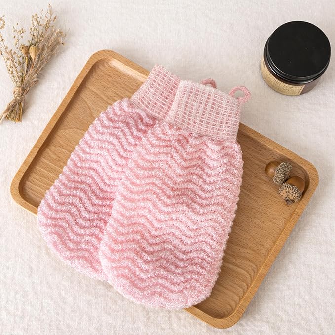 Exfoliating Gloves 2 Pack, Wave Texture Exfoliating Mitt for Dead Skin Remover, Body Scrub Gloves for Bath Shower, Korean Exfoliating Mitt, Loofah Alternative Body Scrubber for Women & Men