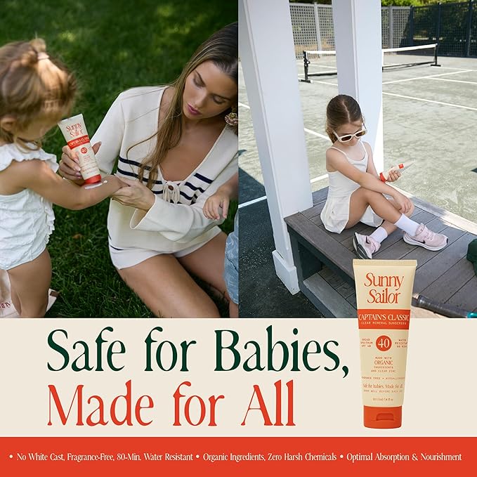 SPF 40 Sunscreen — Captain’s Classic Mineral Sunscreen for Babies, Broad Spectrum Protection Sunblock w/Organic Ingredients, Zero White Cast, 80 Min. Water Resistance (3.4 Fl. Oz.)