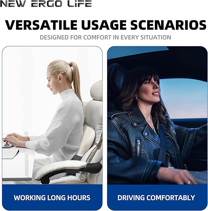 Lumbar Support Cushion, Memory Foam Back Support for Pain Relief, Ergonomic Waist Cushion for Office Chair, Car Seat, and Home, Removable & Washable Cover