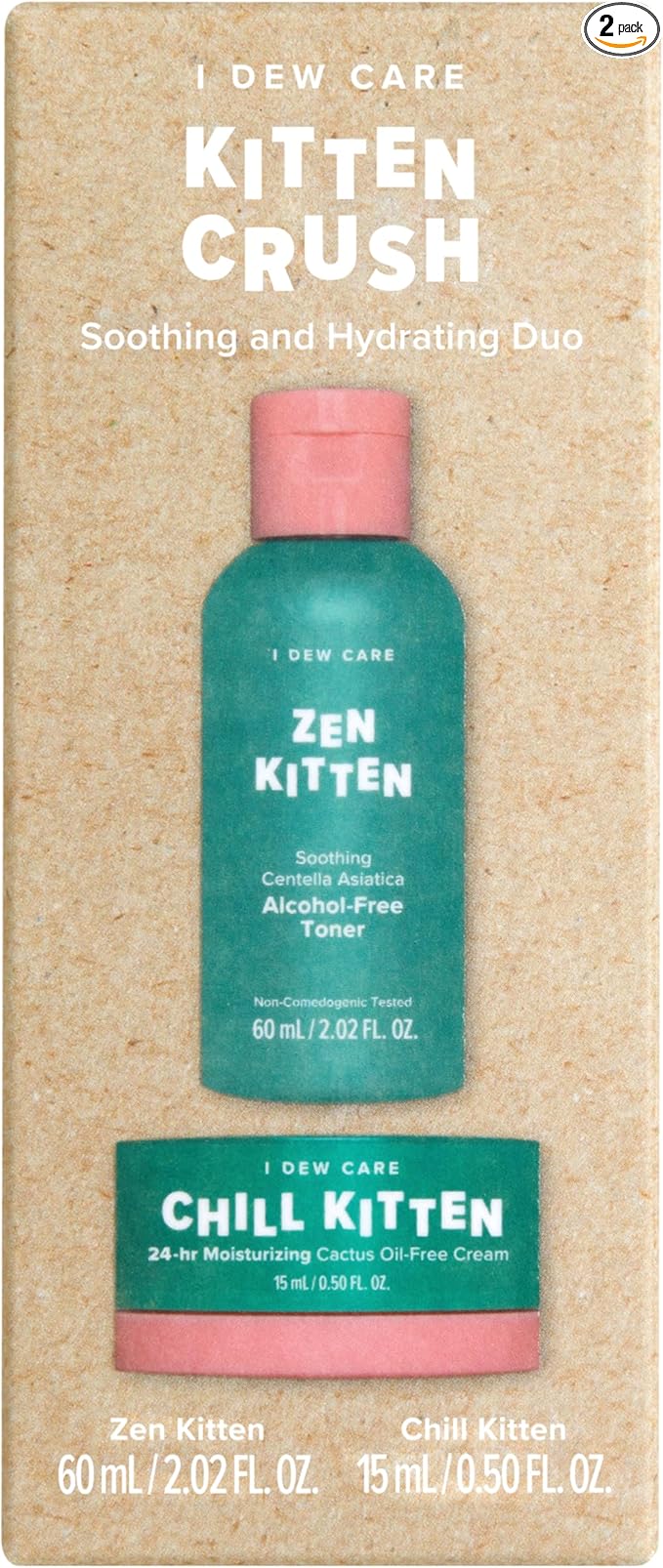 I Dew Care Travel Skincare Set - Kitten Crush | With Centella Asiatica, Prickly Pear, Aloe Vera, Heartleaf Extract, Hydrating, Facial Toner, and Moisturizer for Blemished Skin, Gift, Gift Set, Spa Day