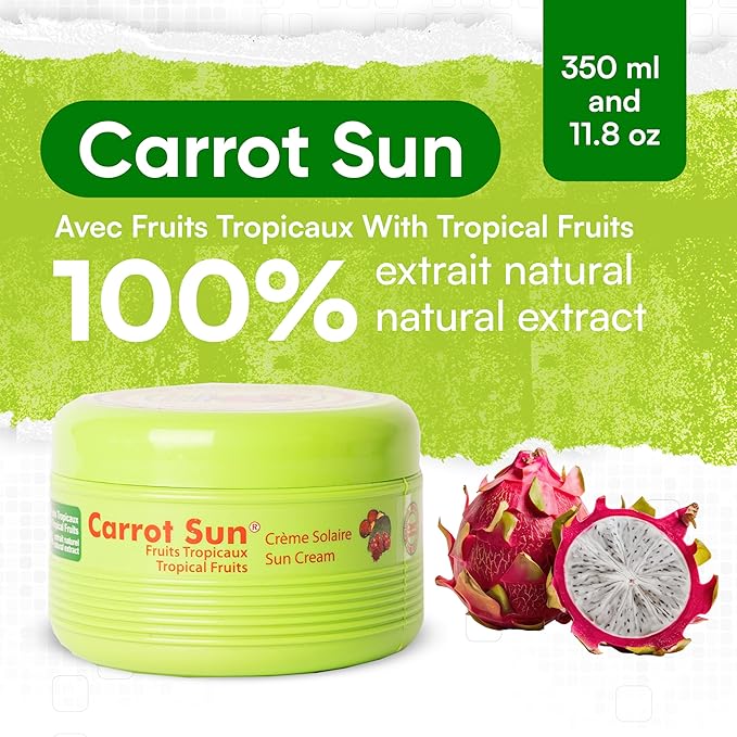 Carrot Sun Tanning Accelerator – 350ml Tropical Fruits Tanning Gel – Natural Extract Dark Tanning Lotion for All Skin Types – Tan Lotion with Tropical Fruits for Even Beautiful Skin Coloring – SPF0