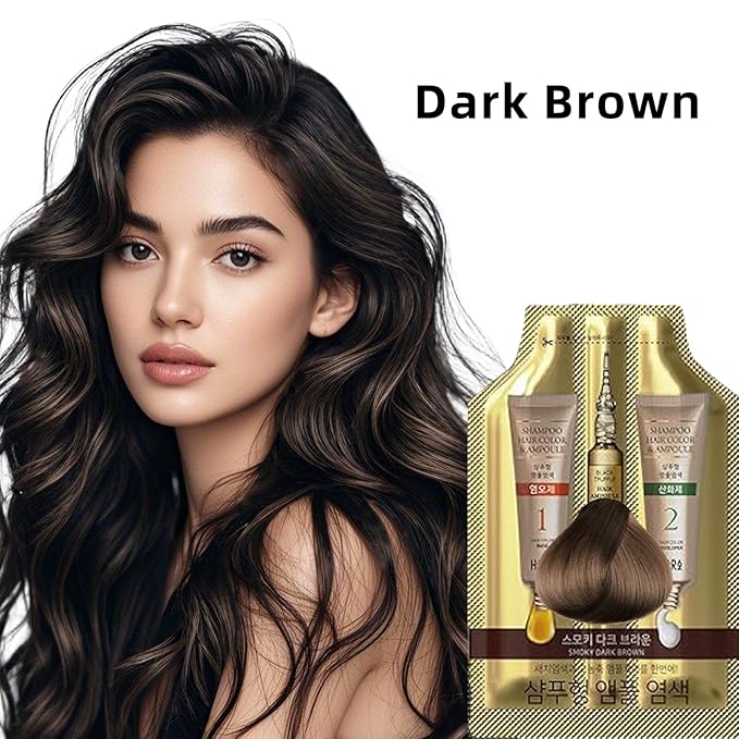 Instant Hair Dye Shampoo Ampoule, Permanent Hair Color Dye - Paraben-Free, 5-Minute Easy and Fast Coloring, Keratin & Collagen, Made in Korea (Dark Brown)