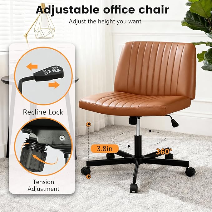 FDW Criss Cross Chair with Wheels Cross Legged Office Desk Modern Swivel Height Adjustable Wide Seat Computer Task Vanity Chair Comfy Fabric Armless Seating for Home Office