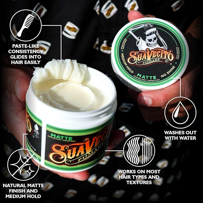 Suavecito Pomade Matte (No Shine) Formula 2.3 oz, 1 Pack - Medium Hold Hair Pomade For Men - Matte Hair Paste For Natural Texture Hairstyles