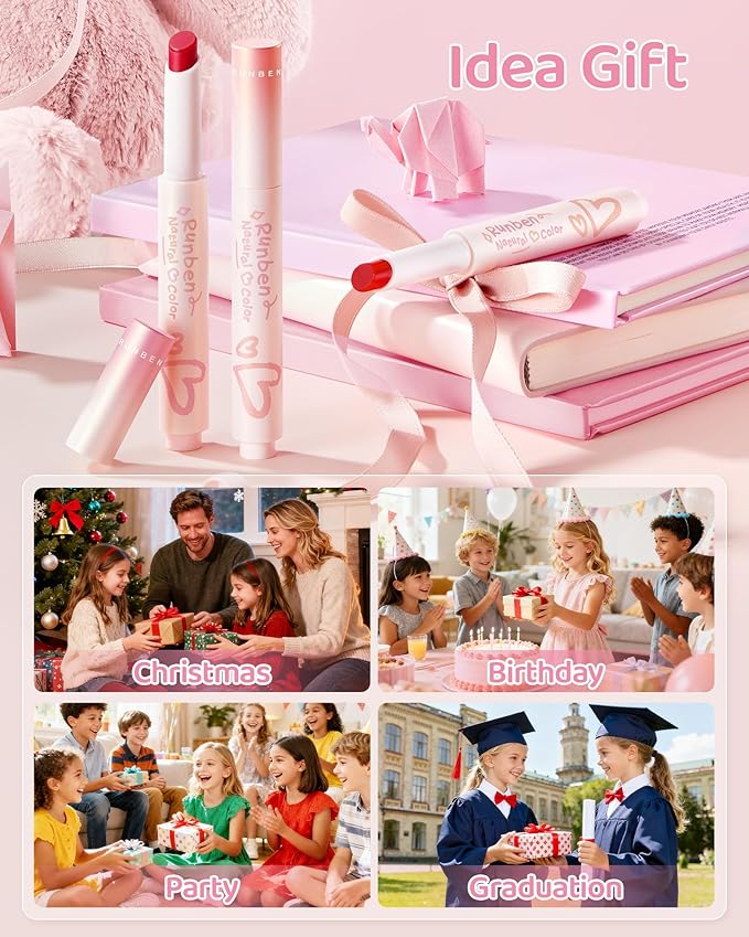 RUNBEN Kids Tinted Lip Balm, Milk Orange Lips Gloss, 24H Moisturizing, Safe & Non-toxic Lipstick for Teen Girls, Birthday Makeup Gift for Daughter