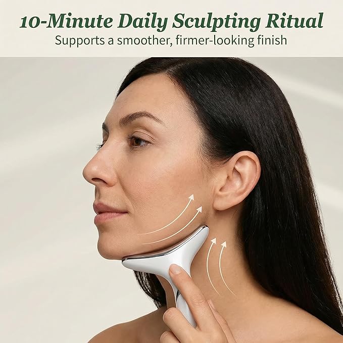 Eden & Elm - Face & Neck Sculpting Massager – 7 Color LED Beauty Tool for Firm-Looking Skin, Jawline Contouring & Daily Lift Routine – Ergonomic Curved Wireless Skincare Device