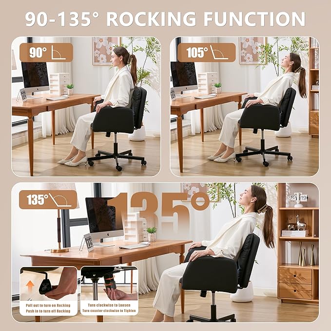 Criss Cross Chair with Flip-Up Arms & Swivel Wheels, Vanity Chair with Adjustable Height & Side Pockets, Comfortable Wide Seat Reclining Computer Office Desk Chairs for Home Office, Make Up, Bed Room