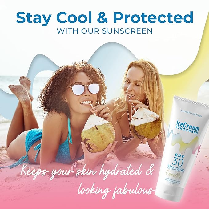 IceCream Broad Spectrum SPF 30 Sunscreen Lotion, Body & Face Lotion Sunblock Moisturizer with SPF, Water & Sweat-Resistant for 80 Minutes, Reef-Friendly & Cruelty-Free, 6oz (177ml) - Vanilla