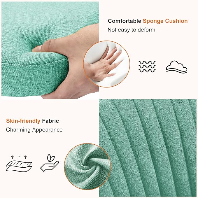 Sweetcrispy Armless Vanity Chair, Cute Comfy Home Office Desk Chair with Wheels, Modern Upholstered Task Computer Seat for Bedroom, Study, Makeup Vanity, Height Adjustable & Swivel, Mint