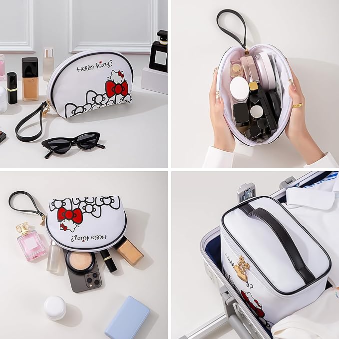 AmBealla Travel Makeup Bag Large Cosmetic Bags with Brush Holder,White Waterproof 2PCS Portable Cosmetic Case for Women,Toiletry Storage Bag for Skincare&Beauty Tools for Girls