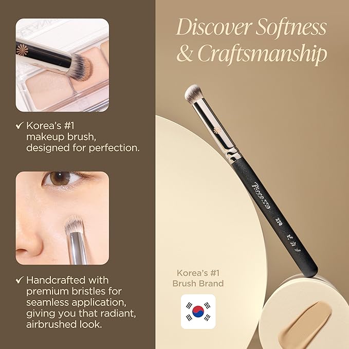 Piccasso Brush 270 Concealer Brush – Perfect for Under-Eye and Spot Coverage, Ideal for Face Makeup, Works with Cream and Liquid Concealers, Perfect Liquid Blush Brush, Genuine Korean Product.