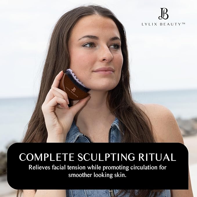Lymphatic Contour Face Brush & Jade Gua Sha | Lymphatic Drainage Brush for Face & Neck | Dry Brush for Face, Sculpting & Depuffing - Face Lymphatic Drainage Tool for Skin Care