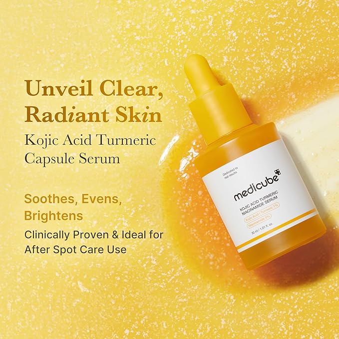 medicube Kojic Acid Overnight Care & Nourish Duo for Troubled Skin: Kojic Acid Turmeric Overnight Wrapping Peel Off Mask 2.0 and Kojic Acid Turmeric Clarifying & Balancing Capsule Serum