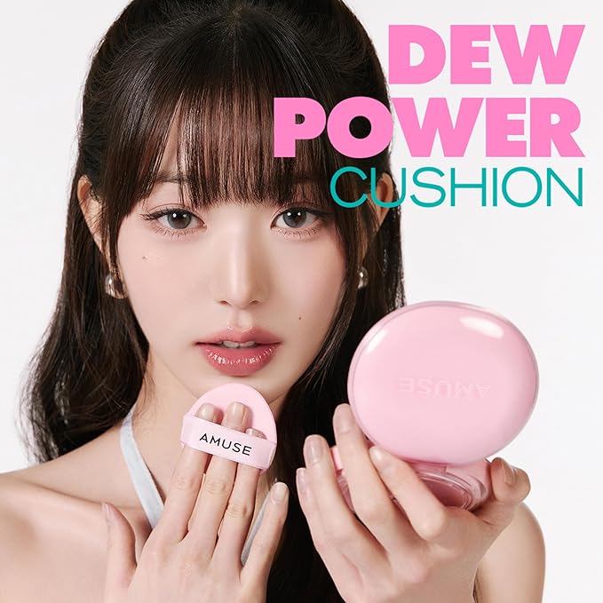 Amuse SEOUL Dew Power Vegan Cushion Foundation (03 HONEY) | Dewy, glow, long-lasting, double coverage, clean beauty, lightweight, natural look, hydrating cushion