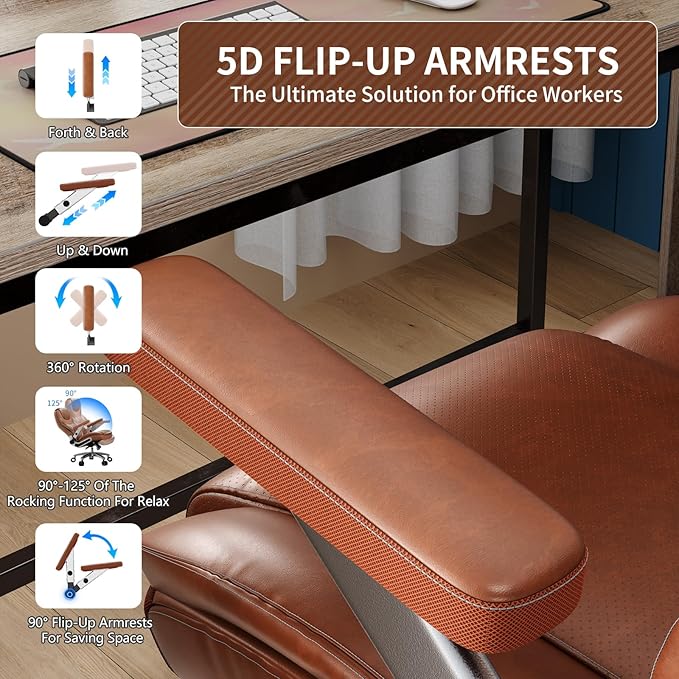 Big and Tall Office Chair with 5D Arms, 600lbs Fabric & PU Leather Heavy Duty Desk Chair, Adjustable Lumbar Support & Height, Tilt Function, High Back Ergonomic Executive Computer Chair