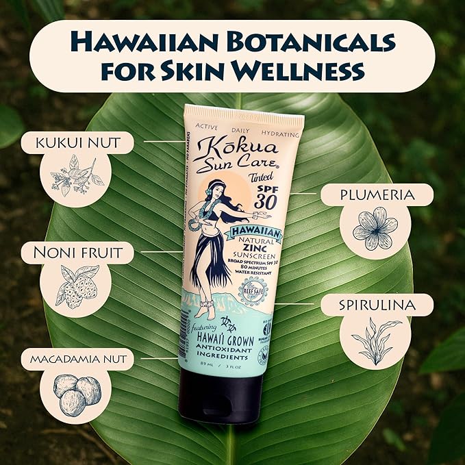 Kokua Sun Care Hawaiian Reef Safe SPF 30 | Zinc Oxide | Tinted Mineral for Face & Body | Sun Protection | Water Resistant | Chemical Free | Natural Ingredients