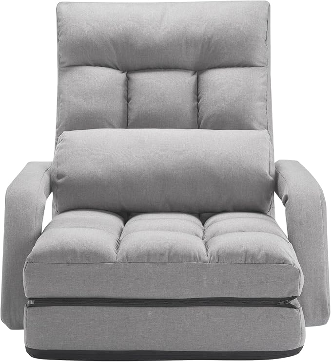 VEVOR Floor Chair, Floor Gaming Chair with 5 Adjustable Position and Back Support, Folding Sofa Chair with Armrest for Adults, Sofa Lounger Bed with Back Cushion for Living Room and Bedroom, Gray