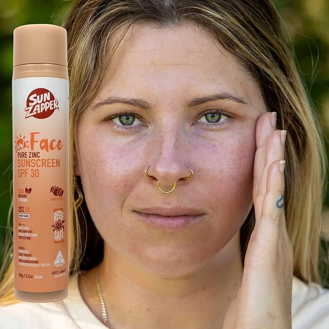 Sun Zapper Face Pure Zinc Sunscreen SPF 30 Tinted – Organic Mineral Sunscreen, 25% Non-Nano Zinc Oxide, Lightweight Invisible Finish, Reef Safe, Vegan, 100g (3.5 oz) Pump, Australian Made