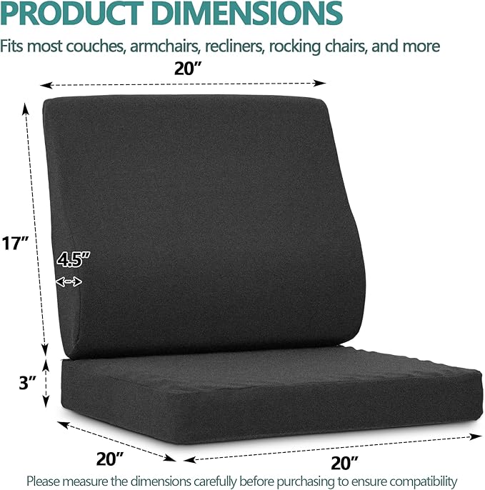 Shinnwa Lumbar Support Pillow for Recliner, Ultra-Soft Foam Back Support Pillow and Egg Crate Foam Seat Cushion 2-in-1 for Couch, Office Chair, for Back Pain Relief, Charcoal