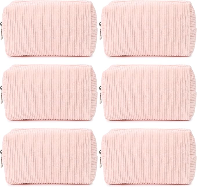 SOIDRAM 6PCS Bridesmaid Proposal Gifts Corduroy Pink makeup bag bulk for Wedding Party Favors Bachelorette party decorations Toiletry Organizer Bag Cosmetic Case Gift