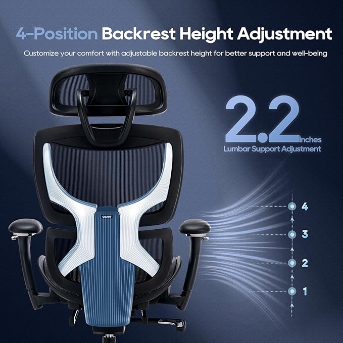 COLAMY Ergonomic Mesh Office Chair with Footrest, Executive High Back Computer Desk Chair with Wide Headrest and Adjustable 3D Arms, Fixed Tilt Lock and Lumbar Support (Black)