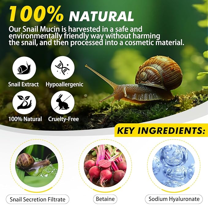 Snail Mucin Serum, Snail Mucin Moisturizer, Daily Face Serum for All Skin Types 1Pack 3.52oz