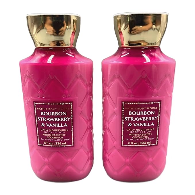 Bath & Body Works 8 ounce Lotion Bourbon Strawberry Vanilla (Lot of 2)