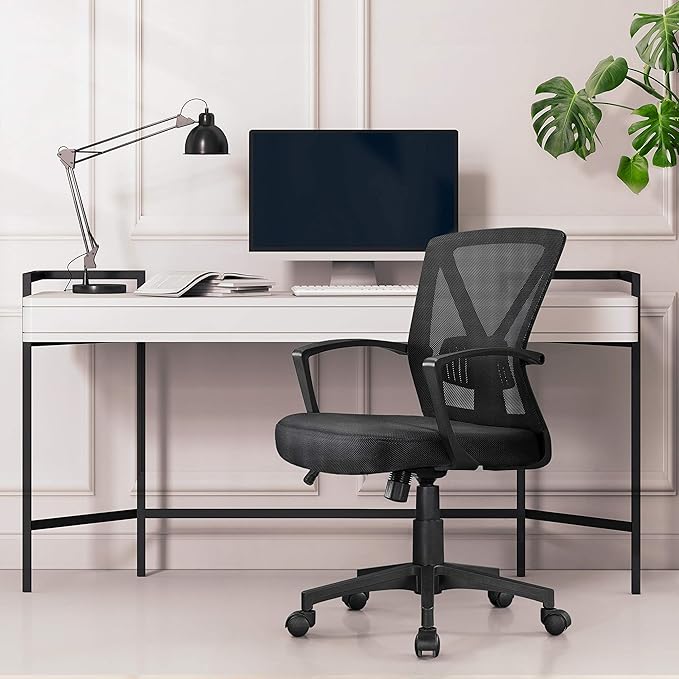Yaheetech Ergonomic Swivel Chair Office Computer Desk Chair with Lumbar Support and Wheels for Home Study, Black