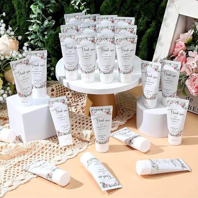 72 Pcs Mini Sunscreen Bulk for Summer Party Wedding SPF 30 Water Resistant Sunscreen Lotion Bulk 1oz Travel Size for Thank You Gifts Wedding Party Supplies (Floral)