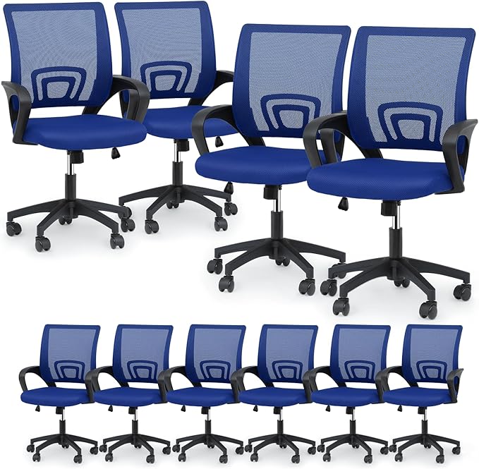 Magshion Ergonomic Office Chair 10 Pack, Mid-Back Mesh Desk Chair, Adjustable Swivel Computer Chair with Lumbar Support & Breathable Backrest for Gaming, Work, Study, 300 Lbs Capacity, Navy Blue