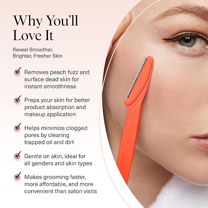 Kitsch Dermaplane Razor for Women Face – Face Razors for Women & Men, Eye Brow Razors & Face Shaver – Exfoliating Facial Razor & Dermaplaner as Skin Care Tool for Smoother Skin - Coral, 6 pcs