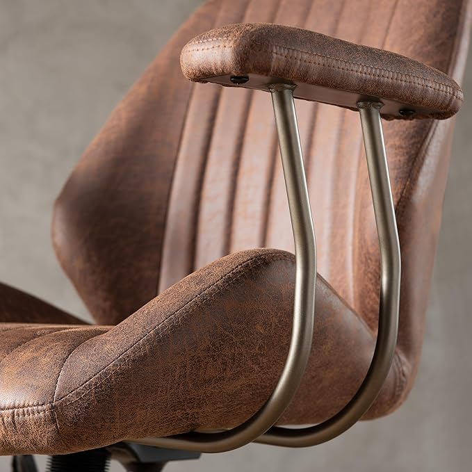 HOOOWOOO Faux Suede Leather Home Office Desk Chair,MCM Modern Ergonomic Task Work Chair,Computer Gaming Chair with Cushion Seat Mid Back for Long Hours(Chocolate Brown)