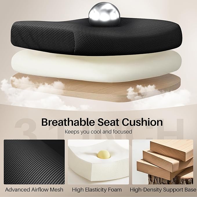 Office Chair Ergonomic Desk Chair, Adjustable Lumbar Support Rolling Swivel Comfy Chair with Space-Saving Flip Up Armrests,Mesh Gaming Chair for Business Work Office & Home, Black