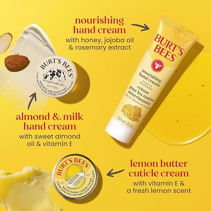 Burt's Bees Valentine's Day Gifts Ideas, Tips and Toes Kit, 6 Travel Size Products - Pomegranate Moisturizing Lip Balm, 2 Hand Creams, Foot Cream, Cuticle Cream, and Hand Salve