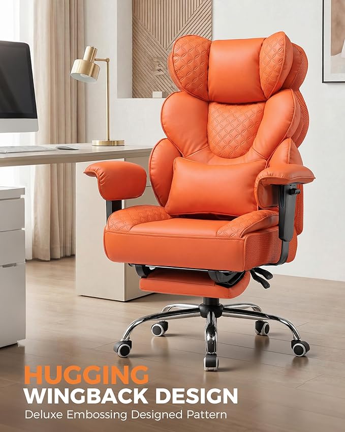 COMHOMA Big and Tall Office Chair with Upgrade Footrest, Heavy Duty Gaming Chair High Back Executive Chair with Spring Lumbar Support for Lower Back Pain Relief, 150°Reclining Adjustable Armrests